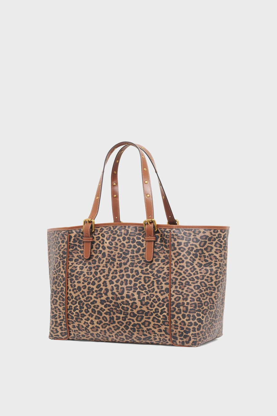 bolso tote de lona revestida de leopardo y piel - simple bag