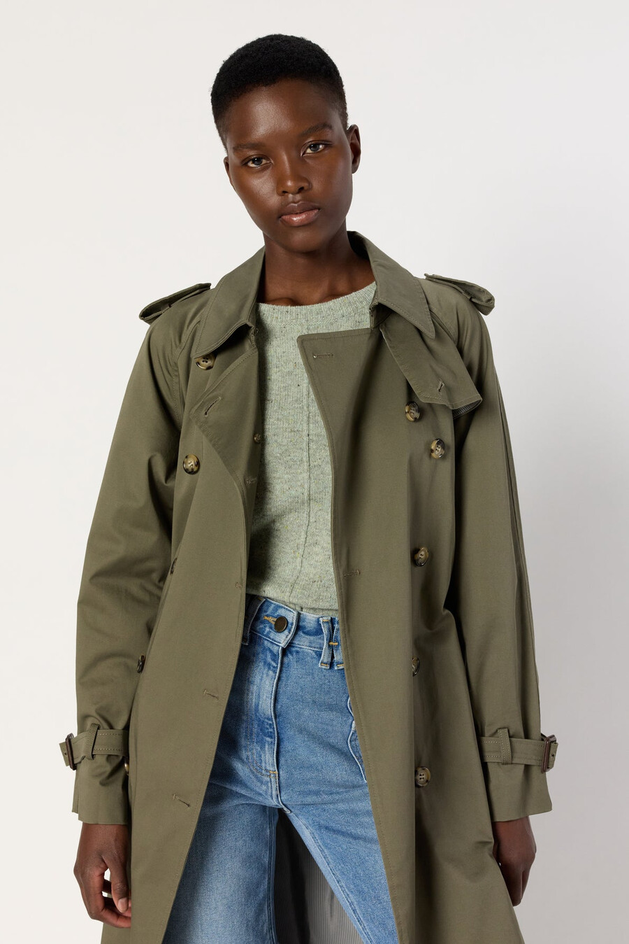 gabardina larga color caqui - serge