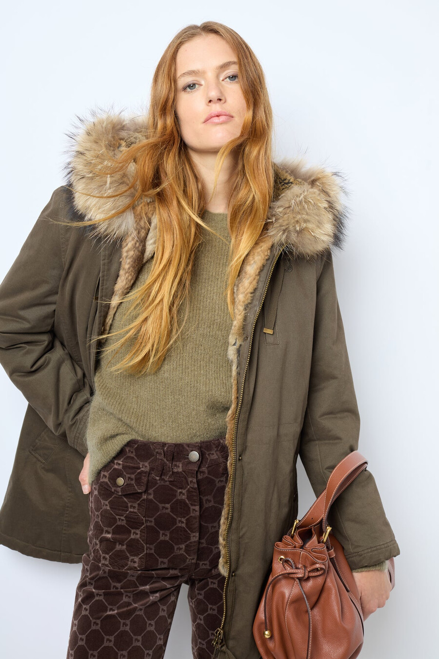 parka acolchada de largo medio con capucha - loucine