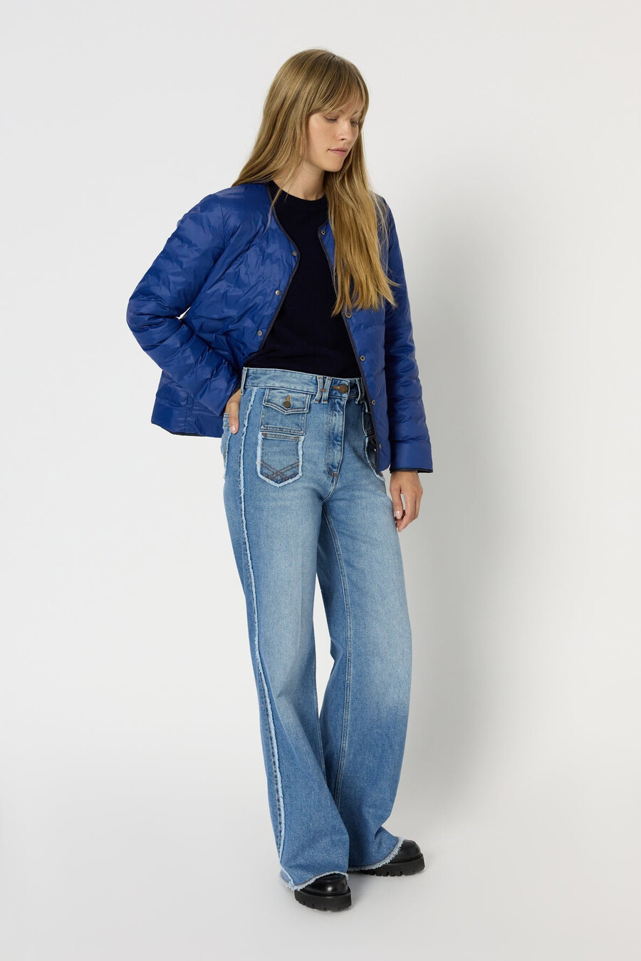 chaqueta corta reversible de plumas - solange