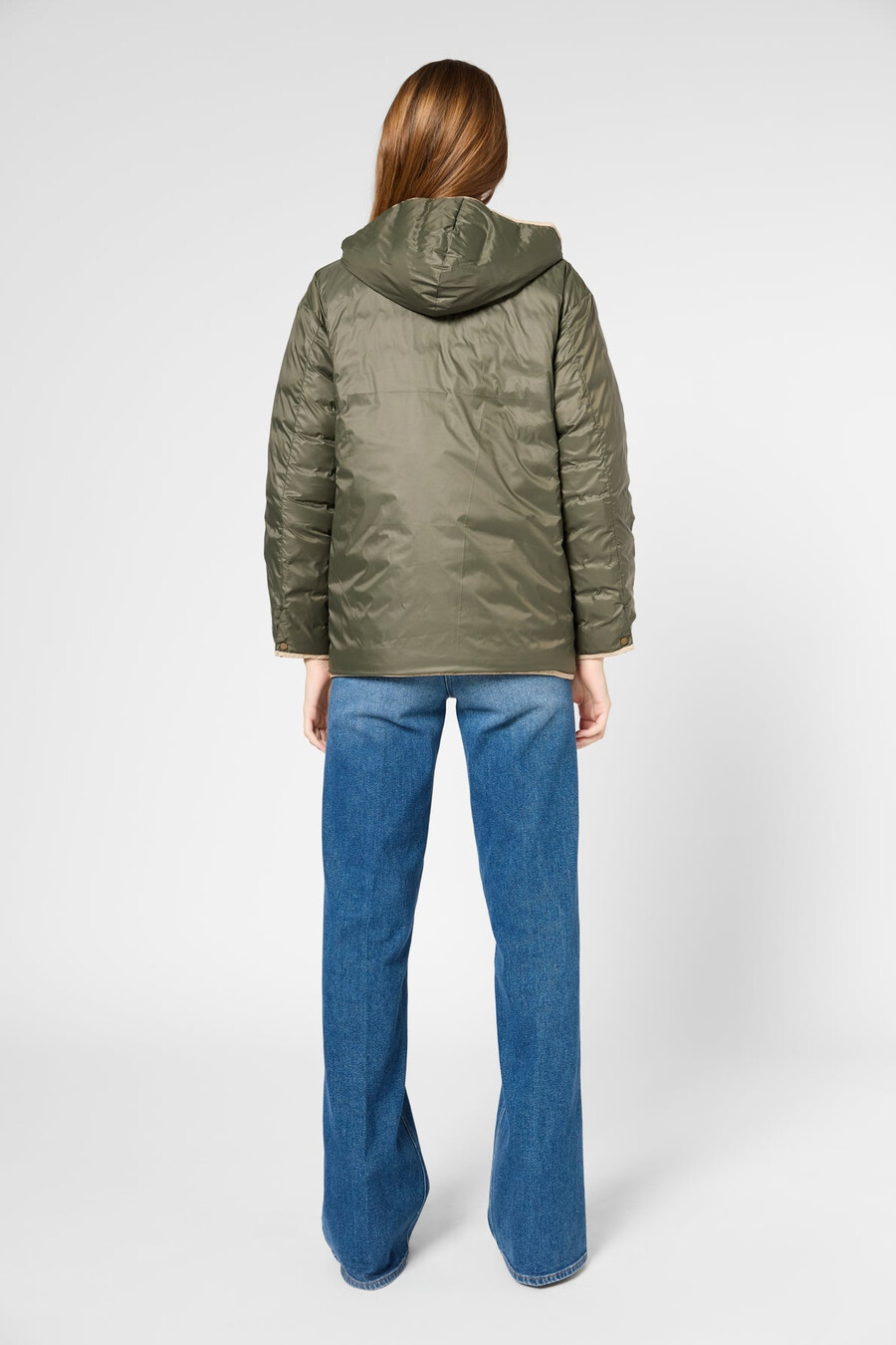 chaqueta corta de plumas reversible con capucha - serena