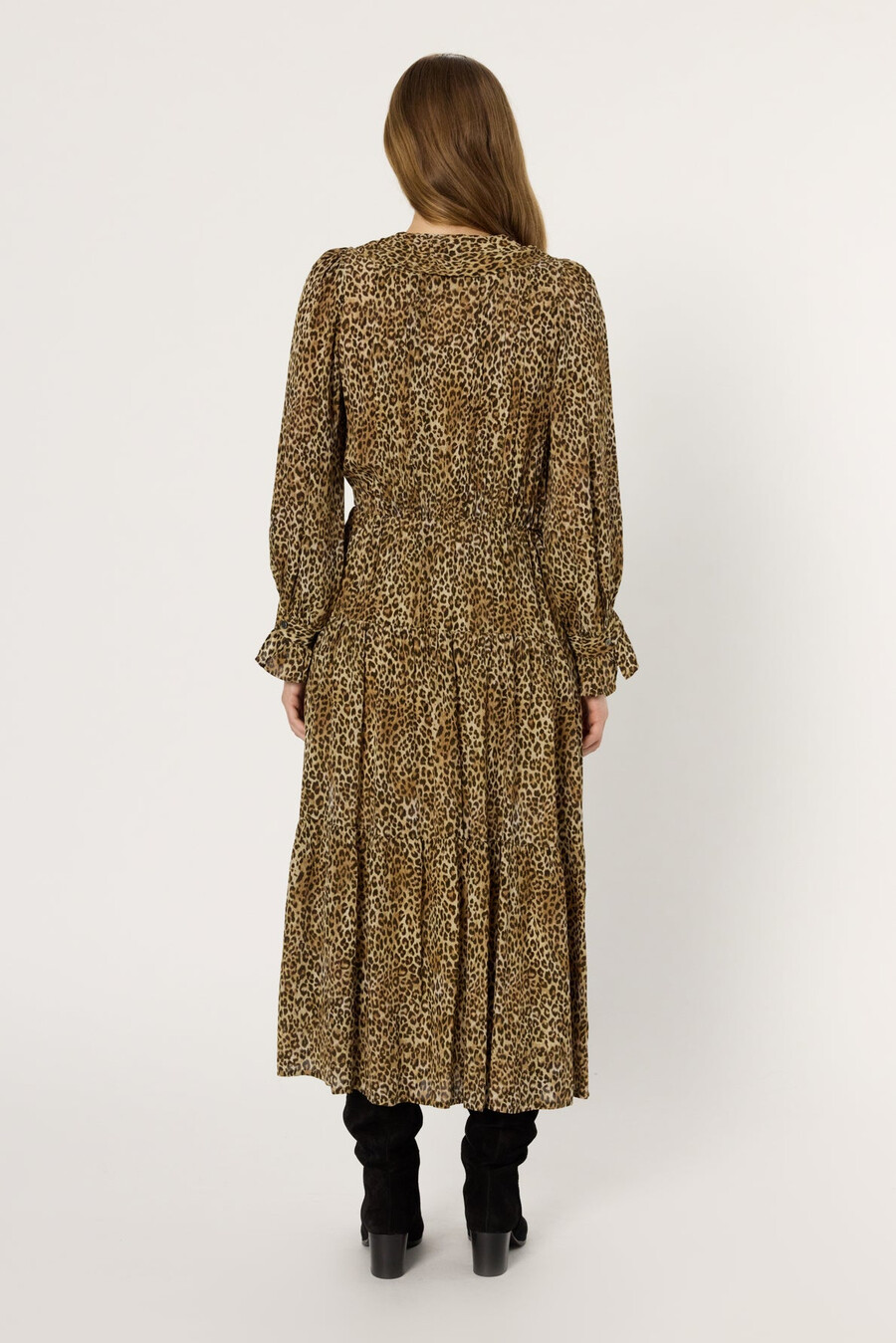 vestido largo de leopardo con volantes - lyza