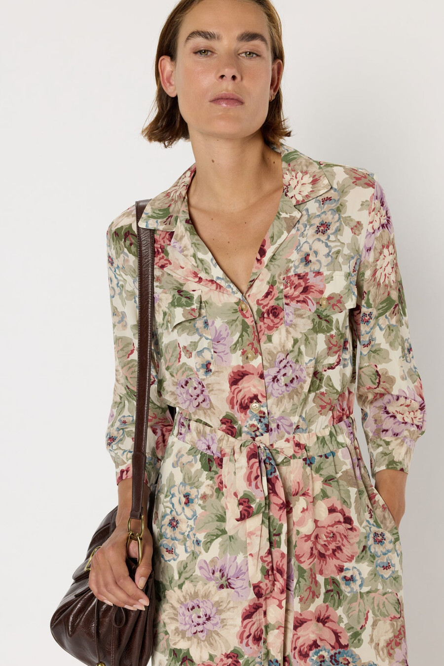 vestido camisero largo con estampado floral - lian