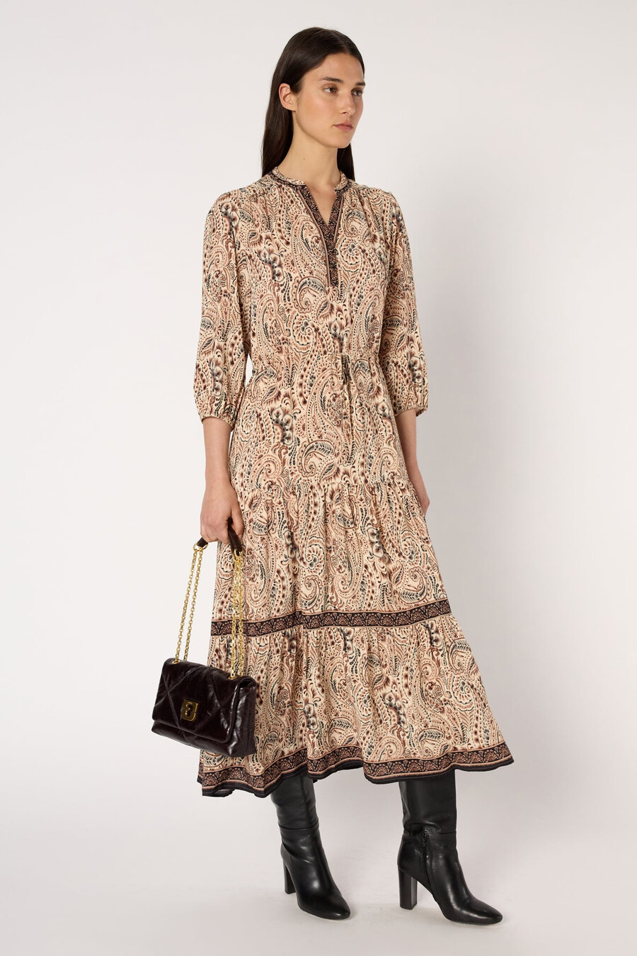 vestido largo con estampado entallado - lyna