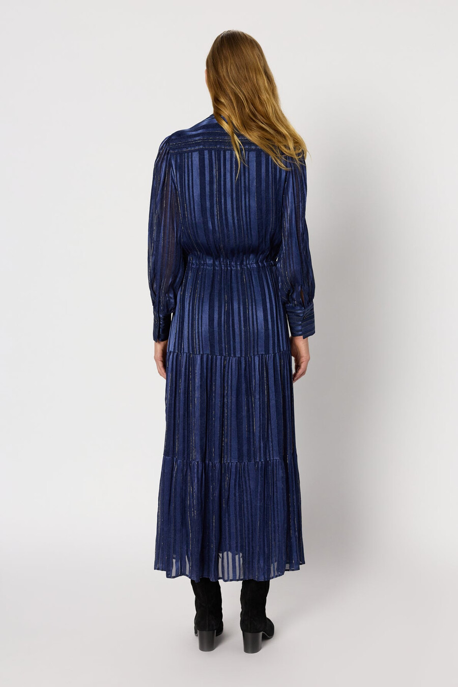 vestido largo de satén con lúrex - lydie