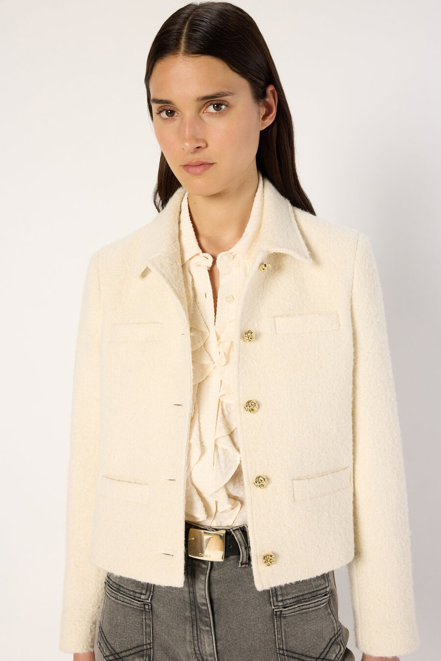 chaqueta corta de tweed lisa - norine