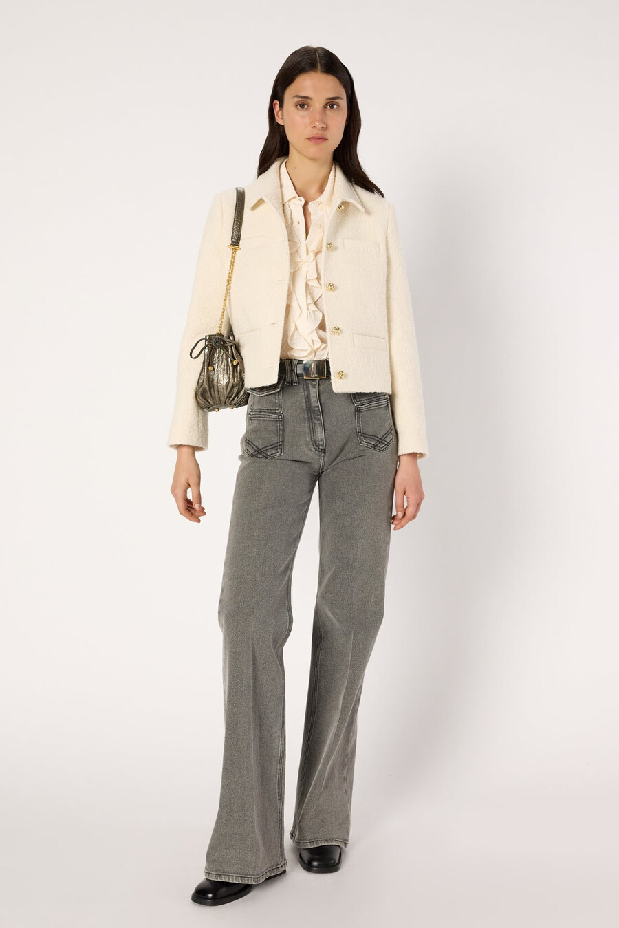 chaqueta corta de tweed lisa - norine