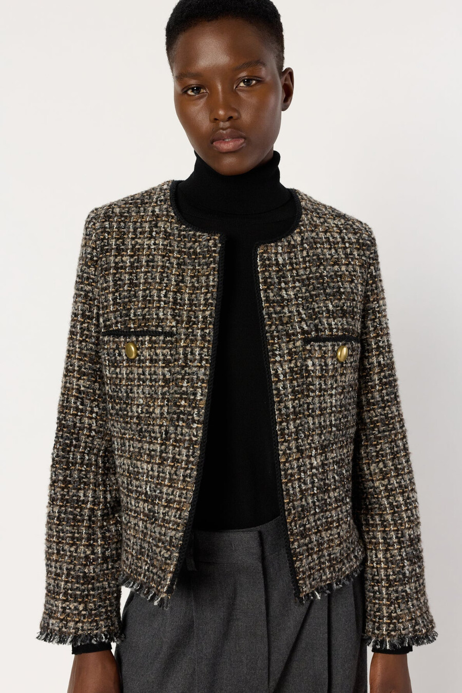 chaqueta de tweed sin cuello - nour