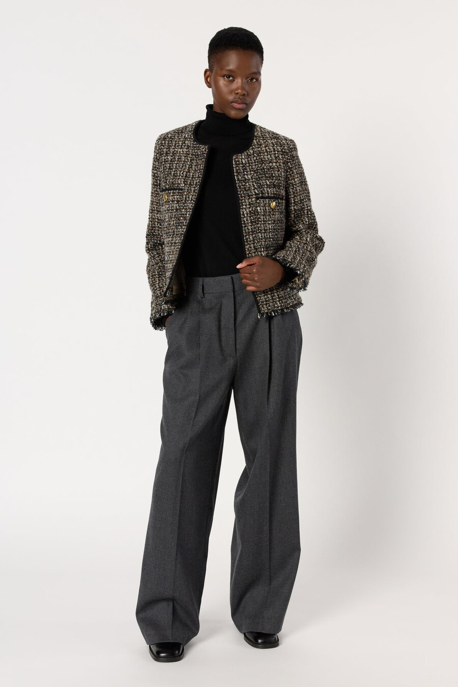 chaqueta de tweed sin cuello - nour