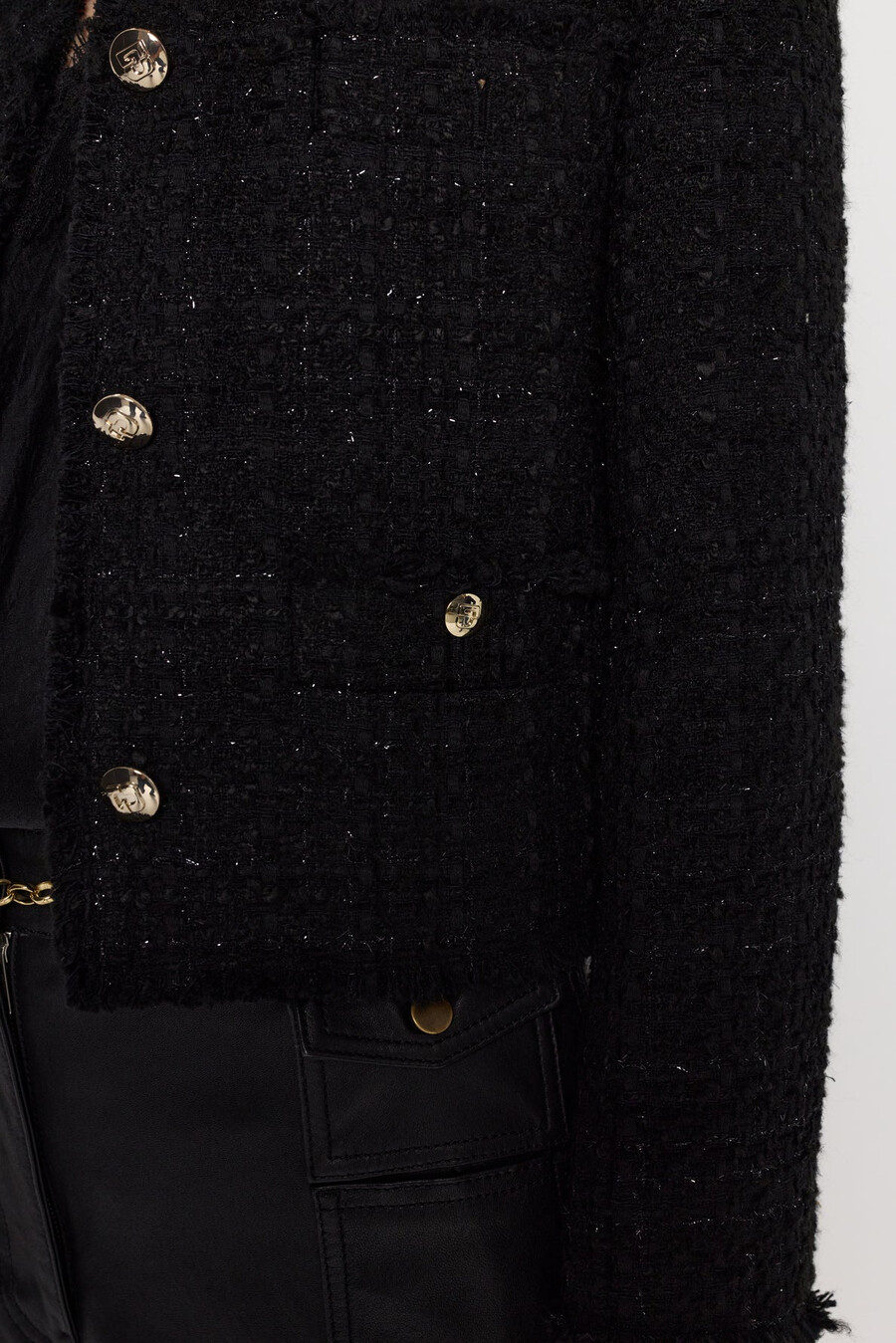 chaqueta sin cuello en tweed liso con lurex - nessa