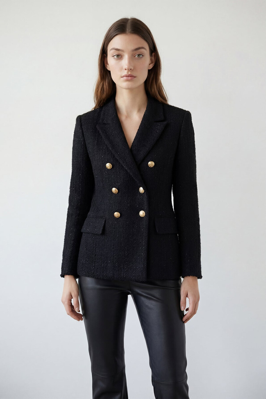 chaqueta cruzada de tweed con lúrex - natania
