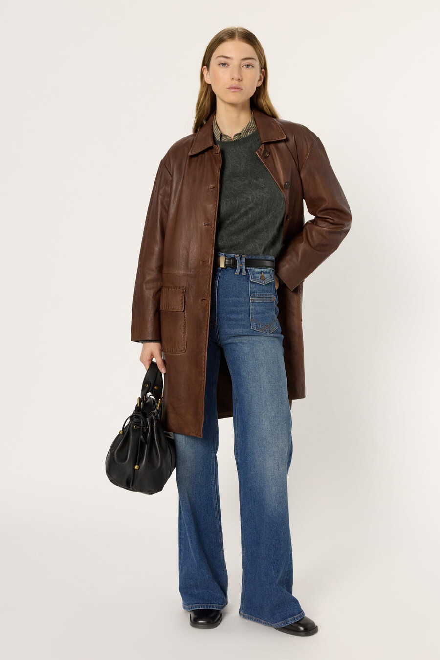 chaqueta larga de cuero - madyson