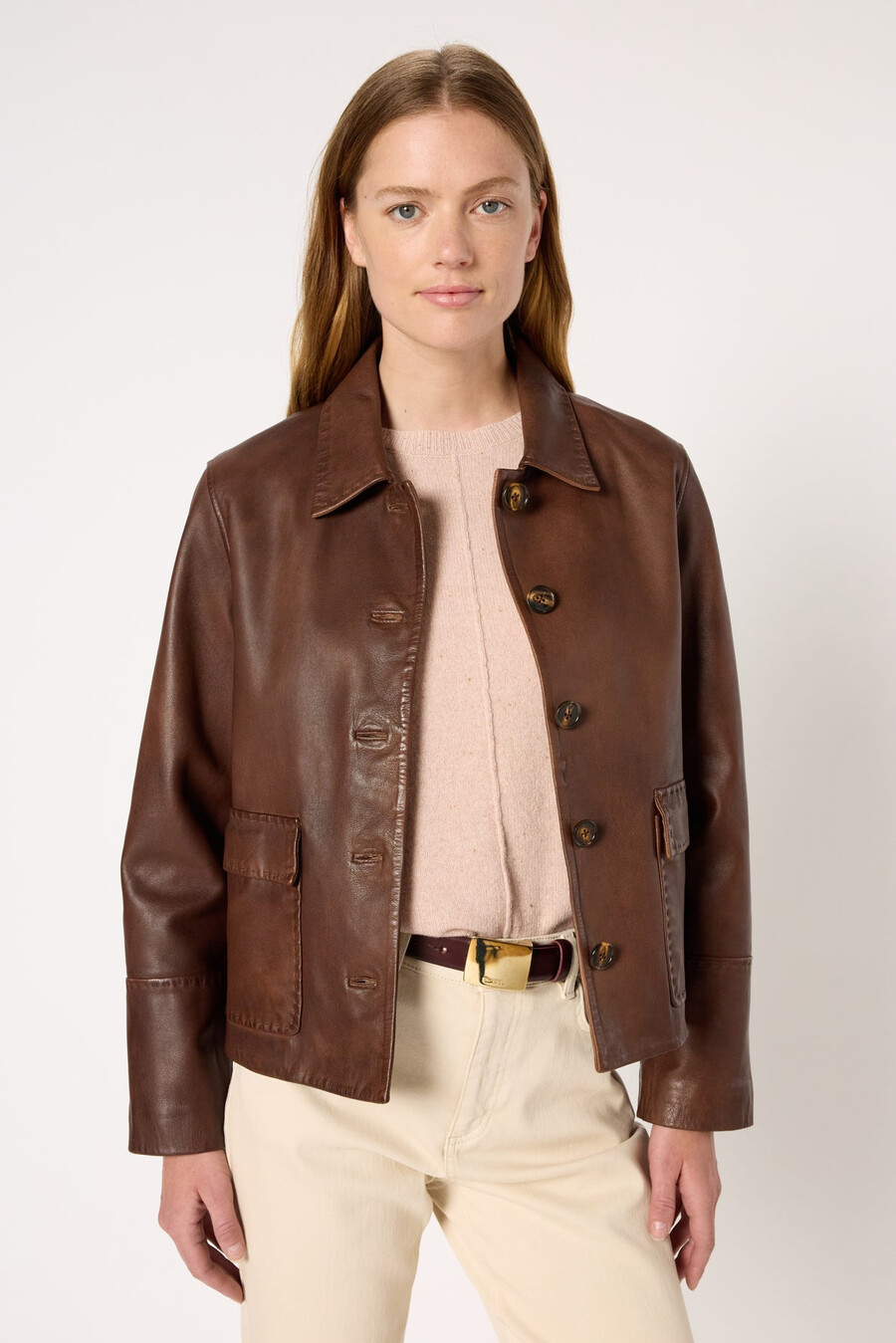 chaqueta de piel envejecida de corte recto - naima