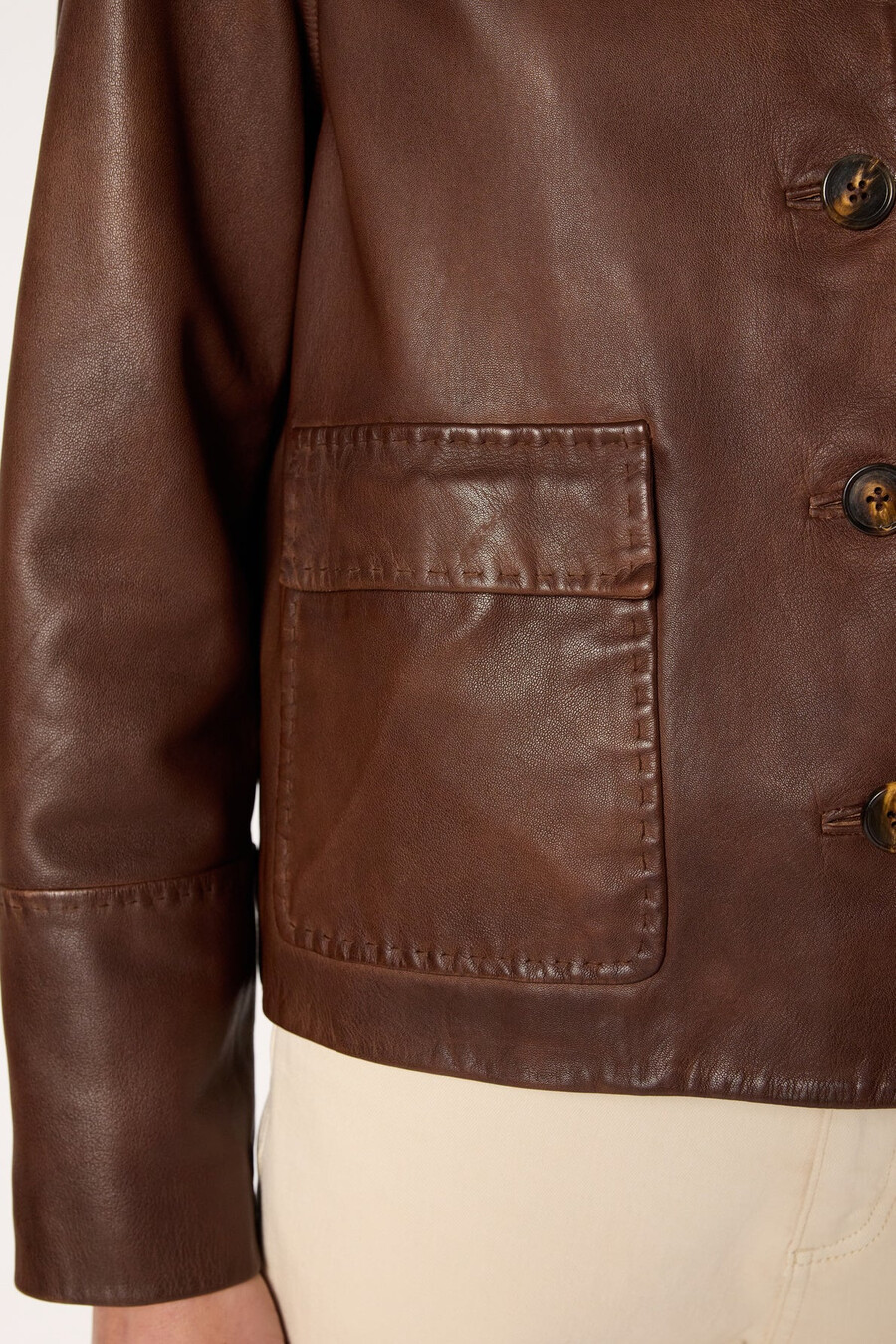 chaqueta de piel envejecida de corte recto - naima
