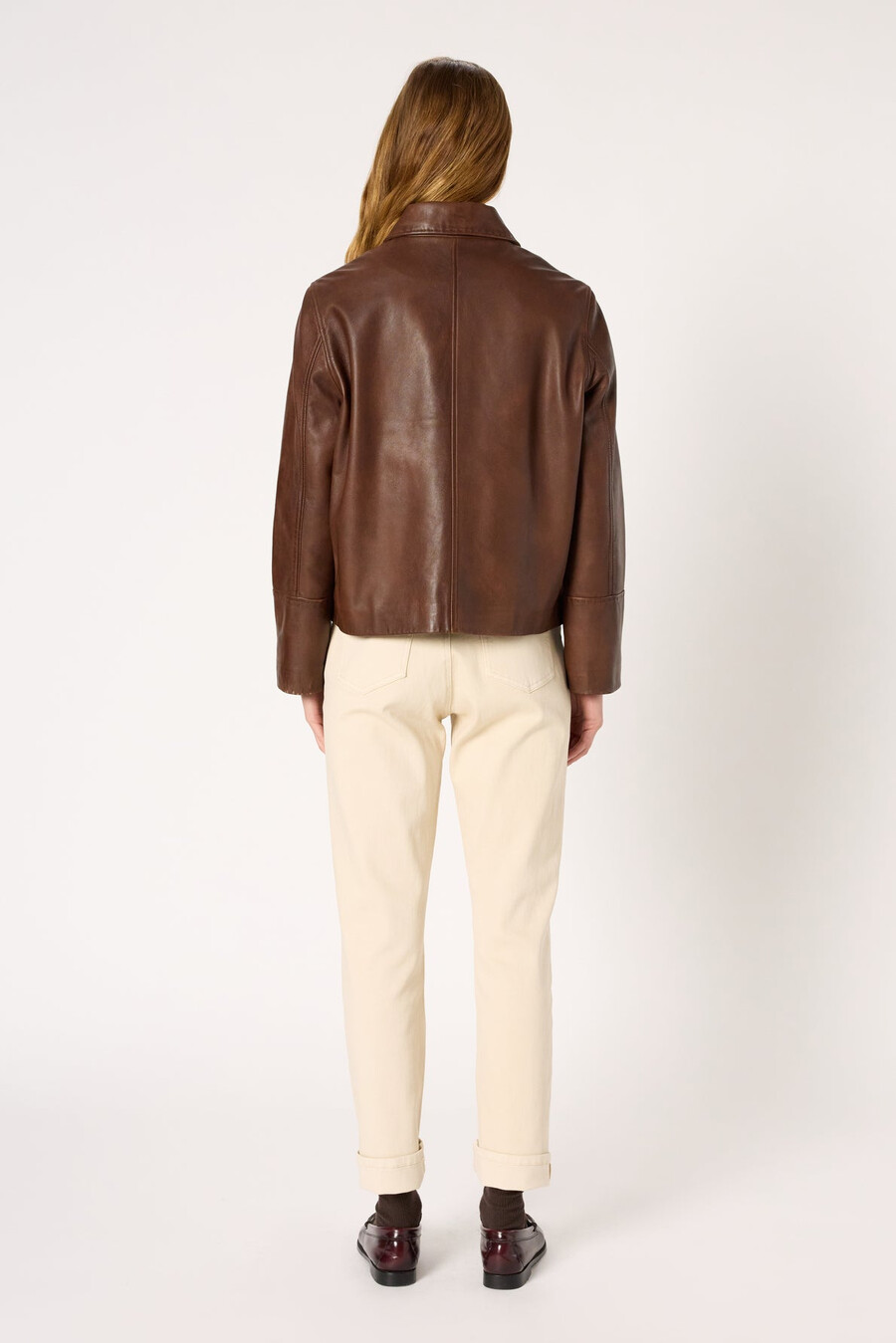 chaqueta de piel envejecida de corte recto - naima