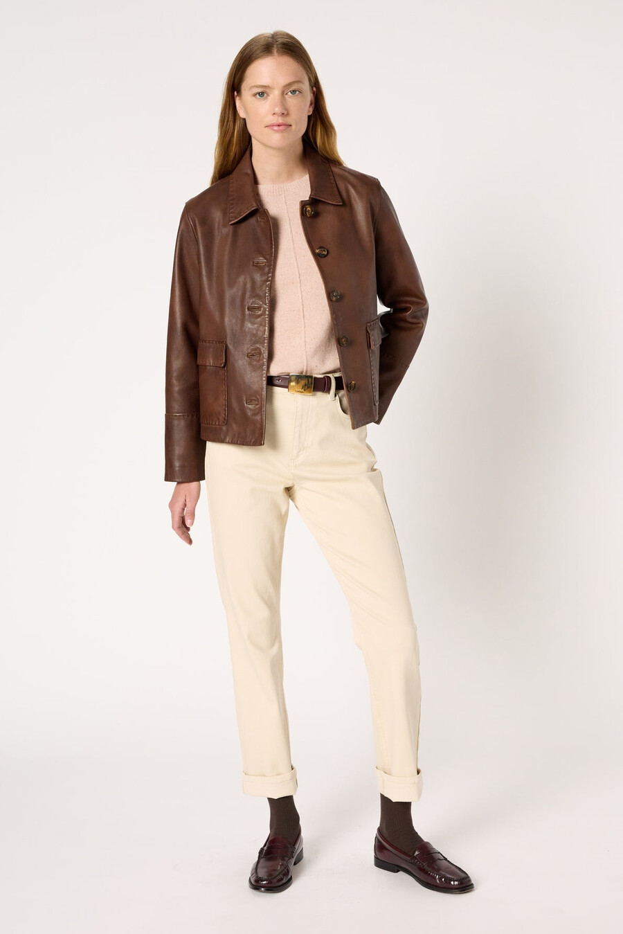 chaqueta de piel envejecida de corte recto - naima
