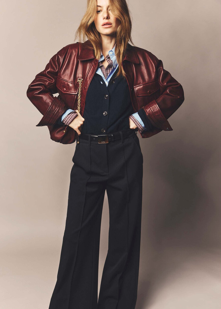 chaqueta de cuero burdeos cropped - noeve