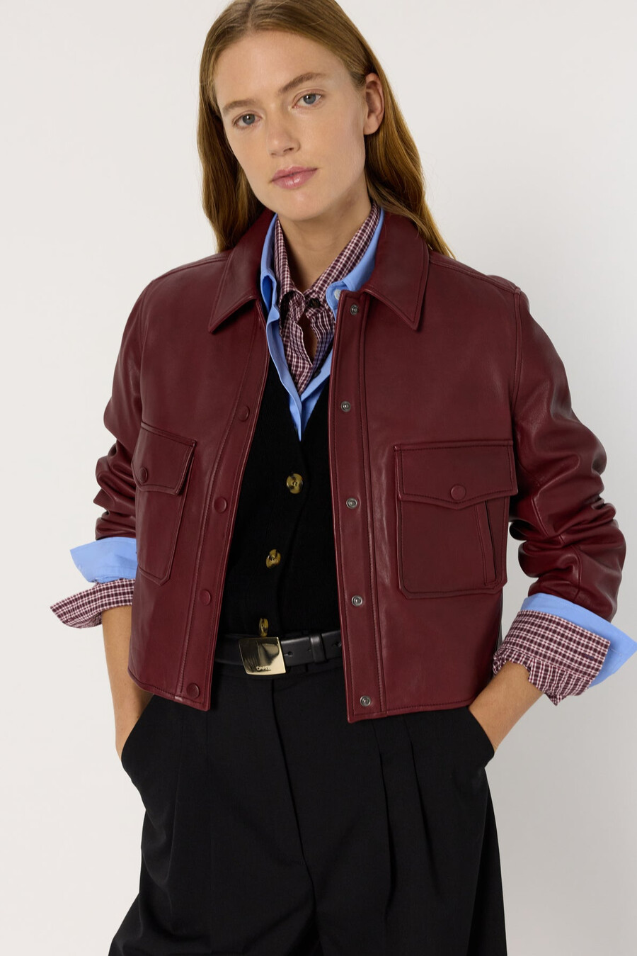 chaqueta de cuero burdeos cropped - noeve