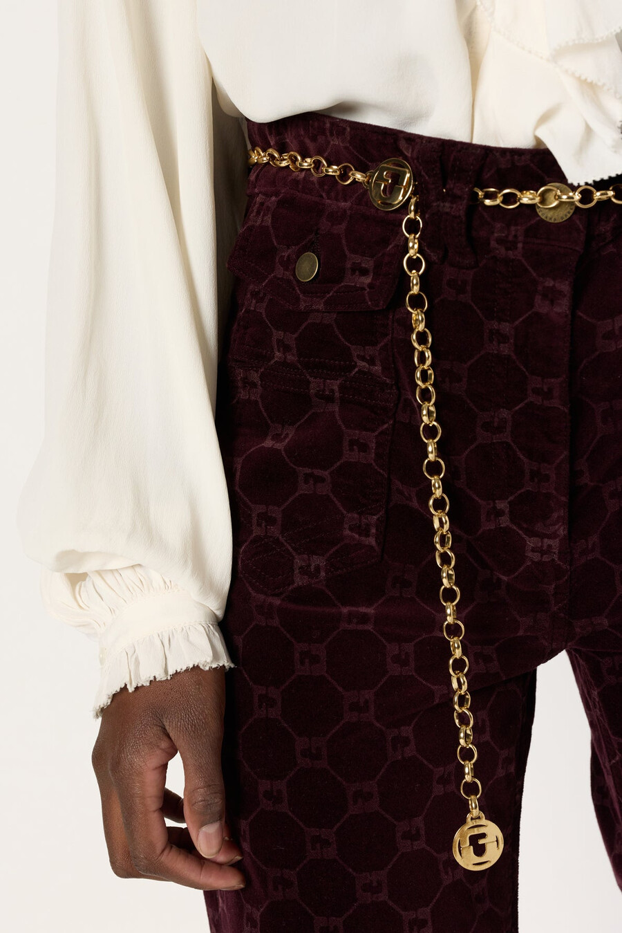 pantalones acampanados de terciopelo con monograma - anna