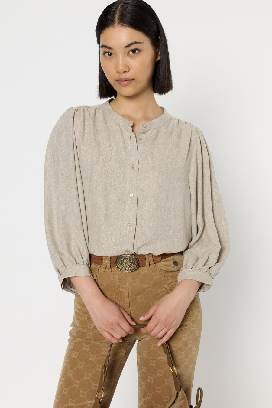camisa de cuello redondo con lurex - alana