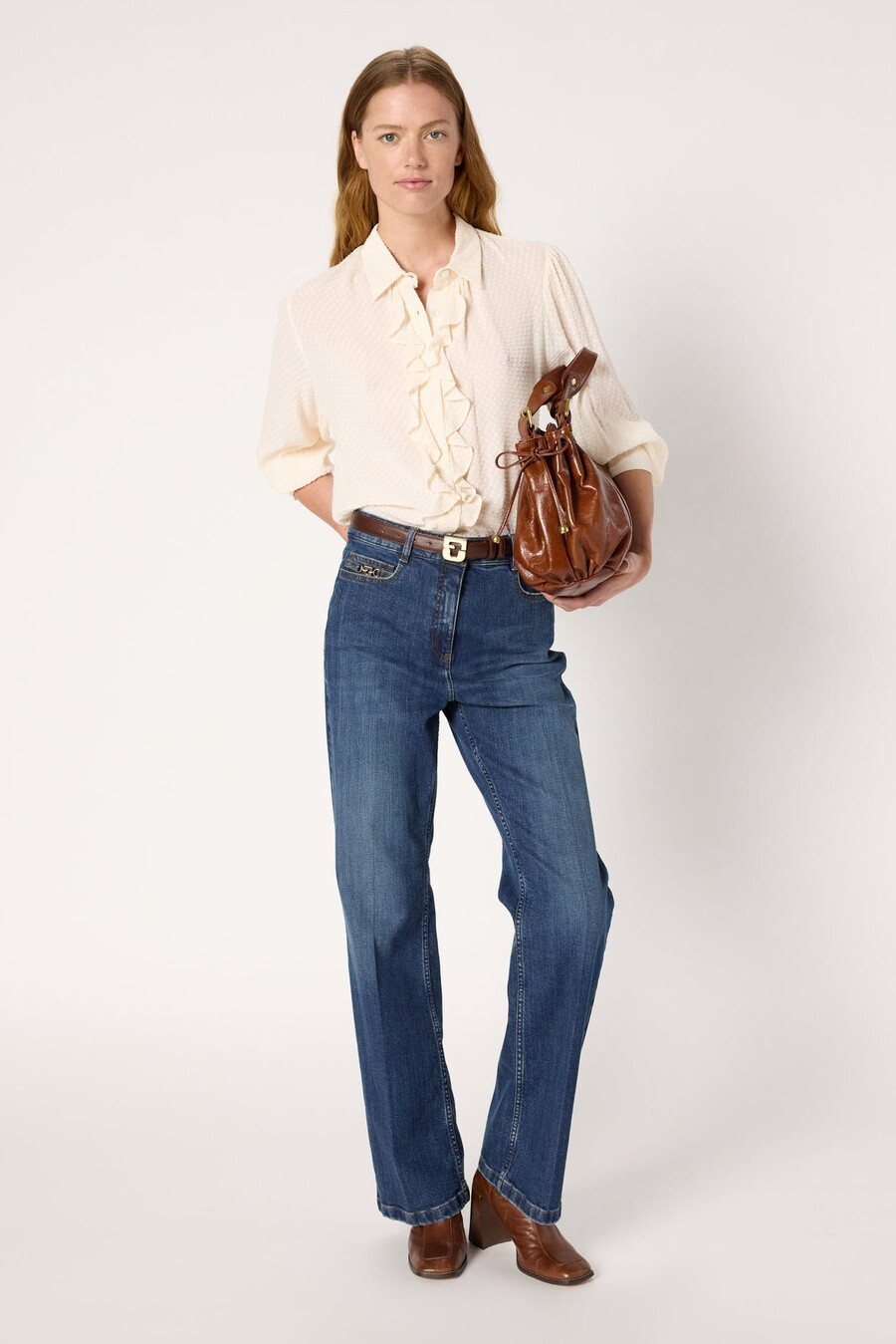 camisa jacquard con chorrera - adele