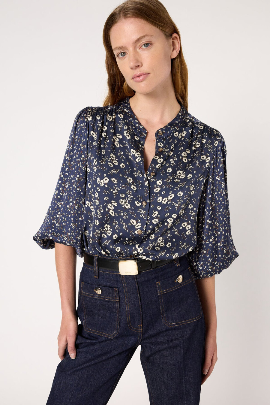 camisa de satén floral - anaelle