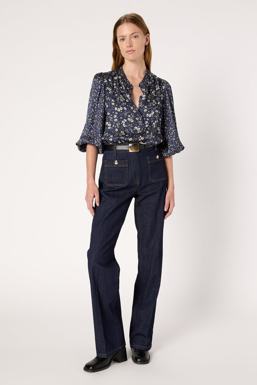 camisa de satén floral - anaelle